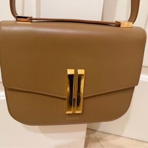 Demellier Tan Leather Crossbody Bag with Gold Accents
